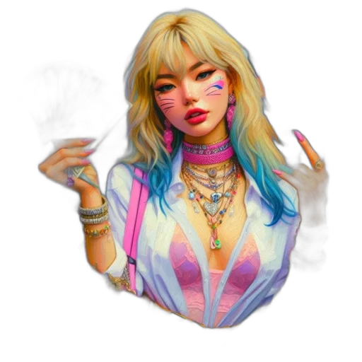 jewelry, jacket, face, vaporwave transparent PNG cut-out