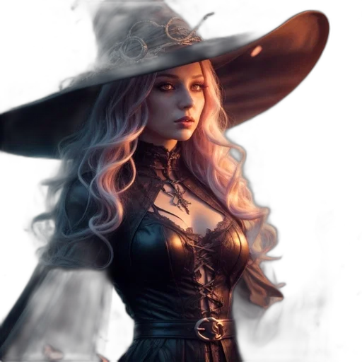 hat, dress, staff, fantasy art transparent PNG cut-out