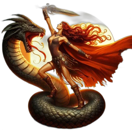 dragon, sword, staff, fantasy art transparent PNG cut-out