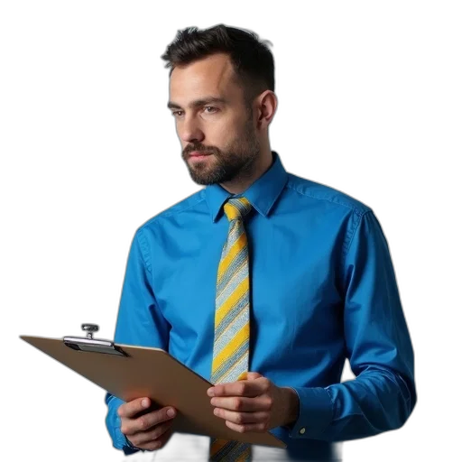 staff, jacket, face, dress transparent PNG cut-out
