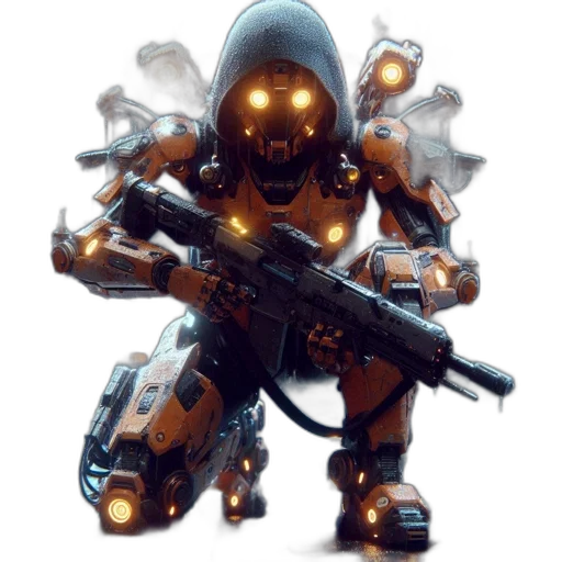 robot, weapon, concept art, 3d render transparent PNG cut-out