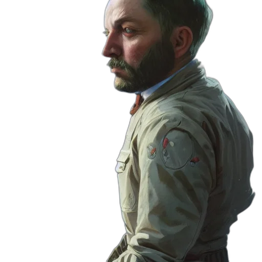 jacket, staff, face, photorealistic transparent PNG cut-out