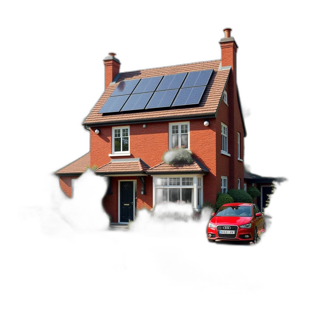 car, building, 3d render, photorealistic transparent PNG cut-out