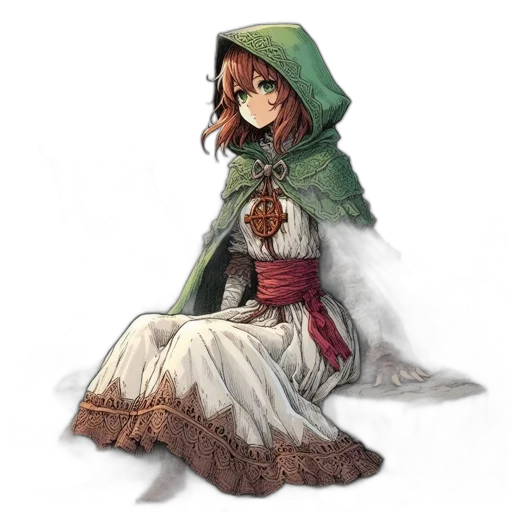 dress, staff, weapon, hat transparent PNG cut-out