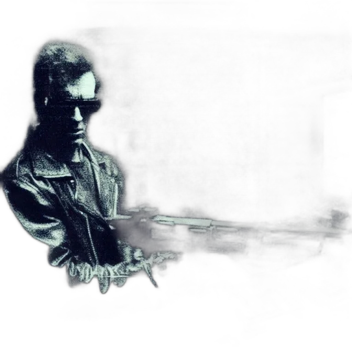 weapon, jacket, staff, face transparent PNG cut-out