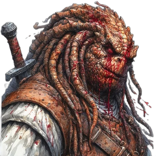 face, hair, creature, staff transparent PNG cut-out