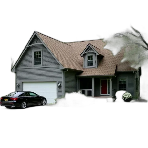 car, building, 3d render, photorealistic transparent PNG cut-out