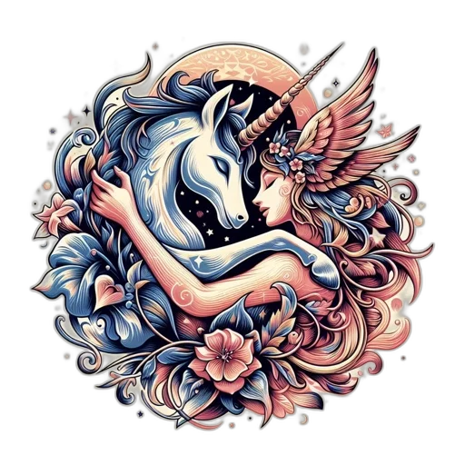 dragon, flower, fantasy art, watercolor transparent PNG cut-out