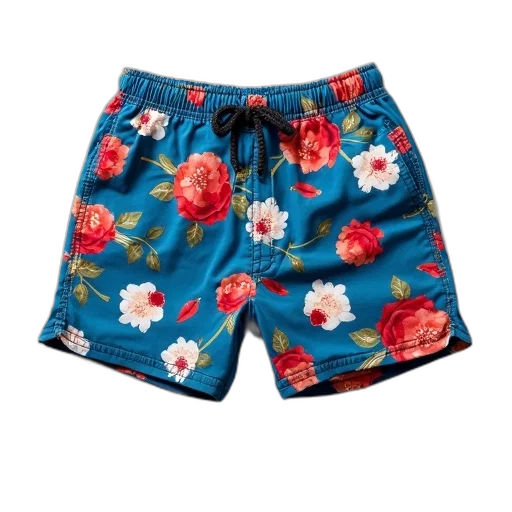 pair, blue, shorts, floral transparent PNG cut-out
