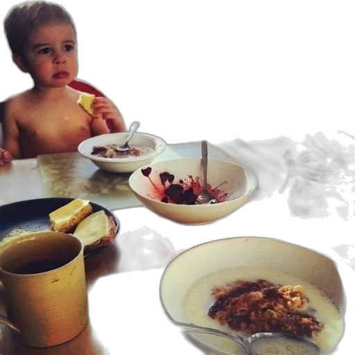 food, photorealistic, child, sits transparent PNG cut-out