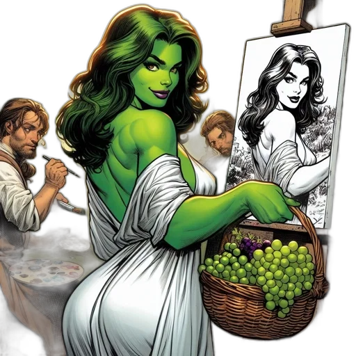 comic book art, concept art, green, female transparent PNG cut-out