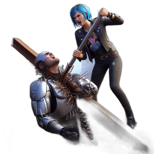 sword, staff, jacket, hair transparent PNG cut-out