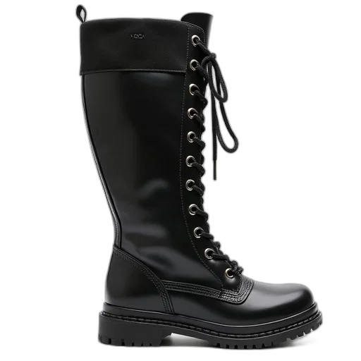 shoes, photorealistic, black, knee-high transparent PNG cut-out