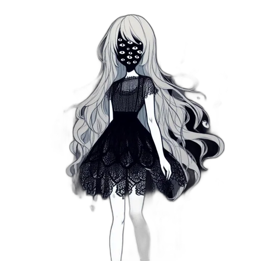 dress, mask, hair, creature transparent PNG cut-out