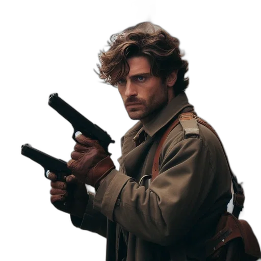 jacket, weapon, hair, staff transparent PNG cut-out
