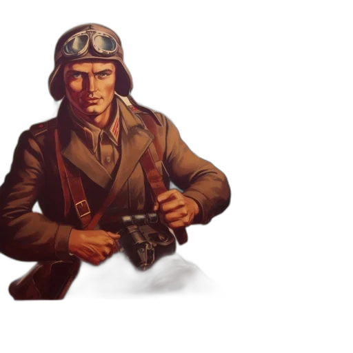 weapon, jacket, staff, hat transparent PNG cut-out