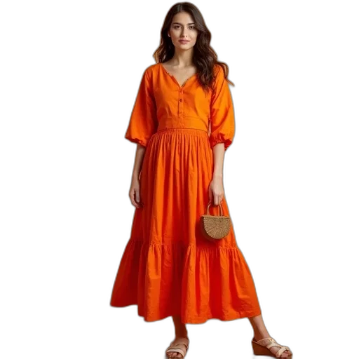 dress, earth tones, colorful, orange transparent PNG cut-out