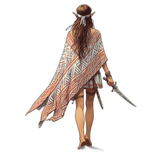 jacket, dress, staff, sword transparent PNG cut-out