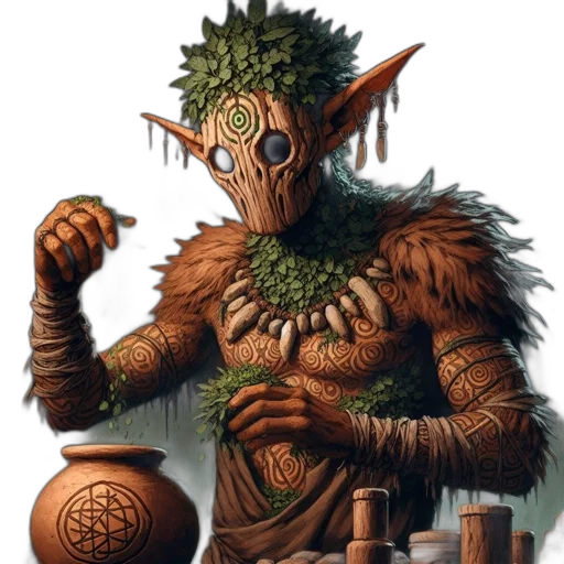 mask, creature, staff, fantasy art transparent PNG cut-out