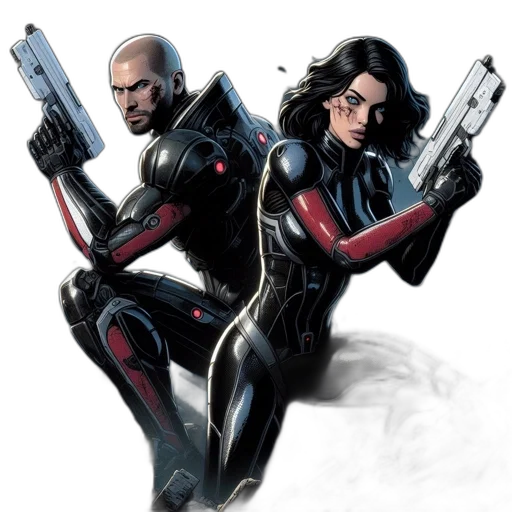 comic book art, concept art, two, futuristic transparent PNG cut-out