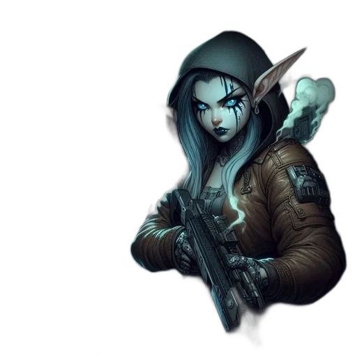 jacket, weapon, staff, face transparent PNG cut-out