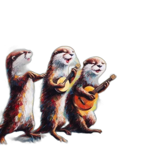 concept art, watercolor, three, otters transparent PNG cut-out