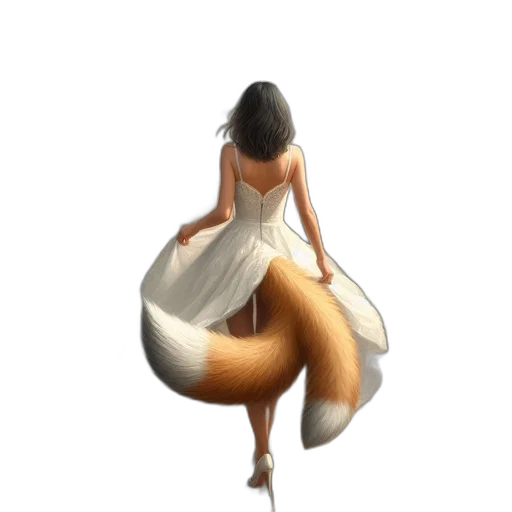 dress, hair, jewelry, staff transparent PNG cut-out