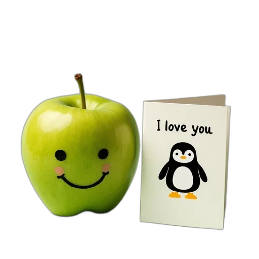 3d render, green, apple, smiling transparent PNG cut-out