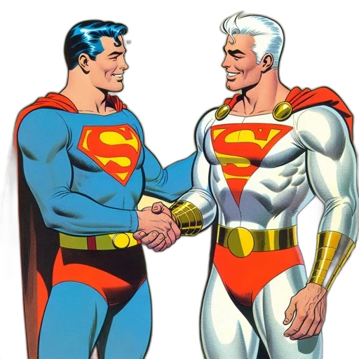 comic book art, concept art, two, supermen transparent PNG cut-out