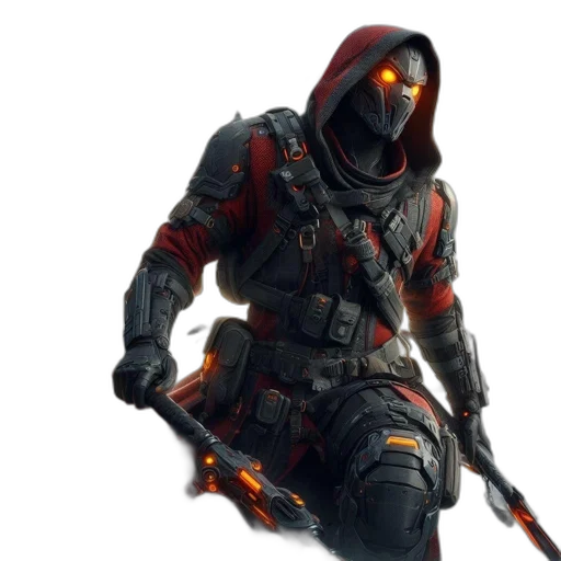 weapon, mask, jacket, concept art transparent PNG cut-out
