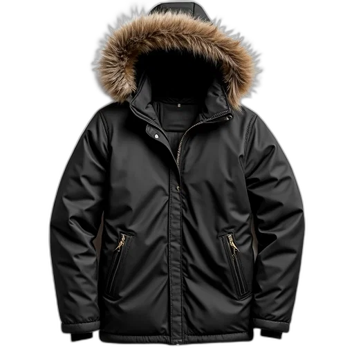 jacket, black, winter, fur-lined transparent PNG cut-out