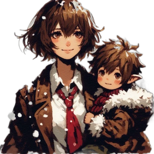 jacket, face, staff, pixel art transparent PNG cut-out