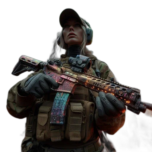 weapon, staff, jacket, face transparent PNG cut-out