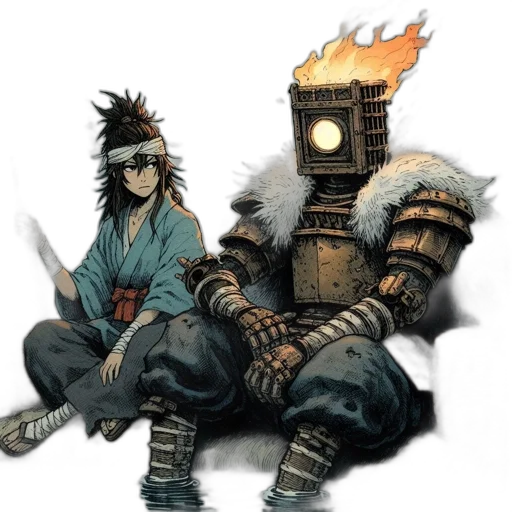 sword, mask, staff, robot transparent PNG cut-out