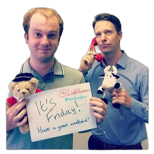 two, men, holding, stuffed transparent PNG cut-out