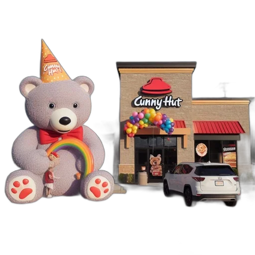 giant, festive, confetti-covered, teddy transparent PNG cut-out