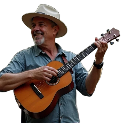 hat, man, playing, ukulelli transparent PNG cut-out