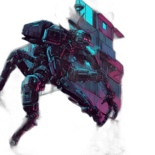 robot, creature, jacket, weapon transparent PNG cut-out
