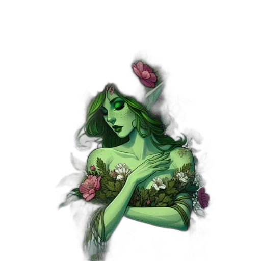 creature, flower, dress, fantasy art transparent PNG cut-out