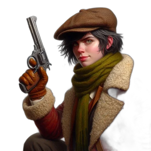 weapon, jacket, staff, hat transparent PNG cut-out
