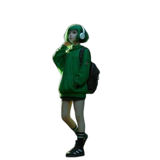 jacket, dress, staff, creature transparent PNG cut-out