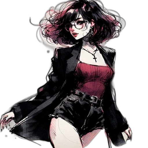 dress, jacket, staff, hair transparent PNG cut-out