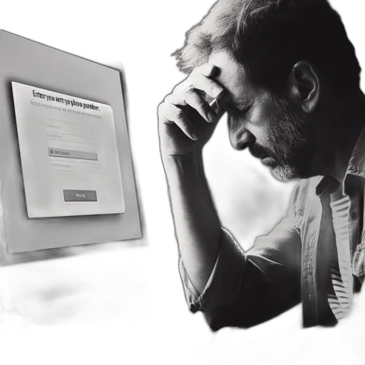 man, deeply, pondering, sits transparent PNG cut-out