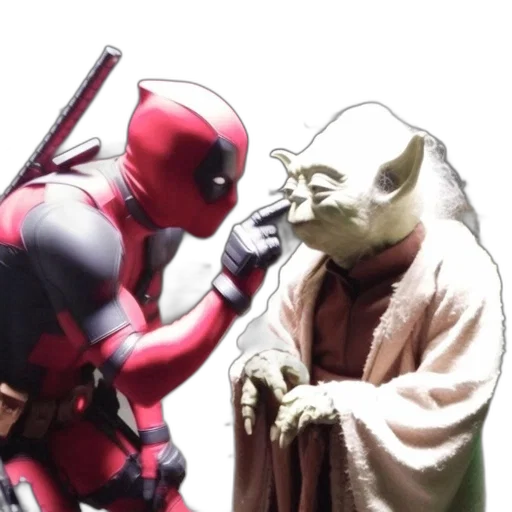 deadpool, yoda, shown, playful transparent PNG cut-out