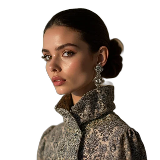 jacket, jewelry, dress, face transparent PNG cut-out
