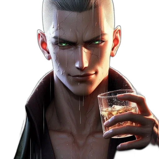 face, jacket, bottle, cyberpunk transparent PNG cut-out