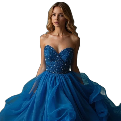 dress, jewelry, photorealistic, blue transparent PNG cut-out
