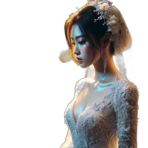 dress, jewelry, crown, face transparent PNG cut-out