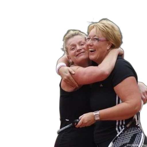 two, women, embrace, tennis transparent PNG cut-out