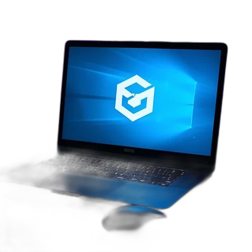 3d render, black, laptop, lit transparent PNG cut-out